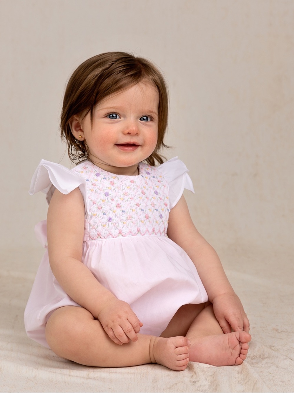 Feltman Brothers Smocked Baby Bubble Romper in Soft Pink - Picture 5 of 5